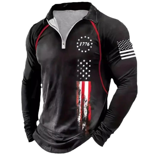 Long-sleeve Zipper Men's Sports Polo Shirt