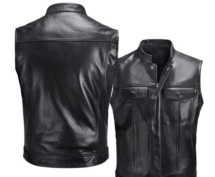 Buttoned Motorcycle Leather Vest