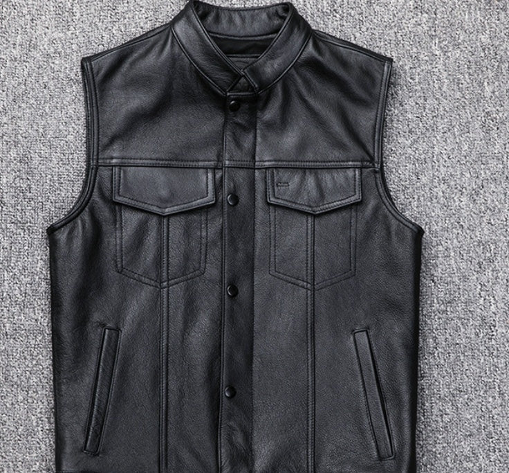 Buttoned Motorcycle Leather Vest