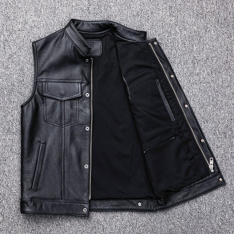 Buttoned Motorcycle Leather Vest