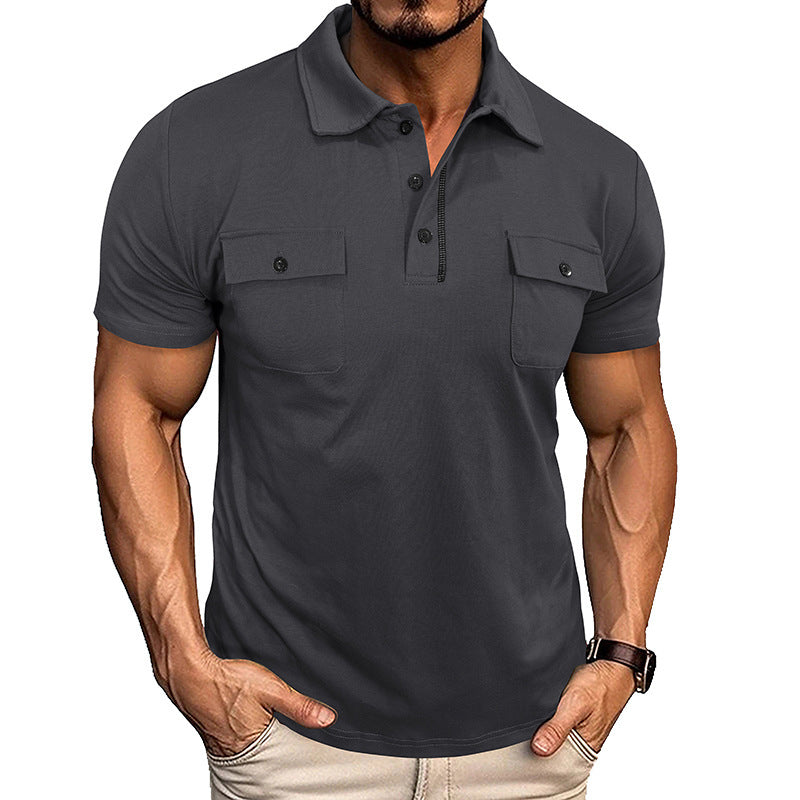 Men's Lapel Short Sleeve Outdoor Pocket Polo Shirt T-shirt