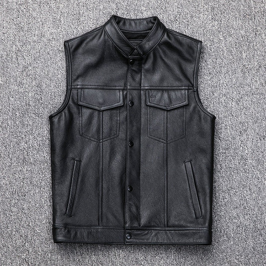 Buttoned Motorcycle Leather Vest