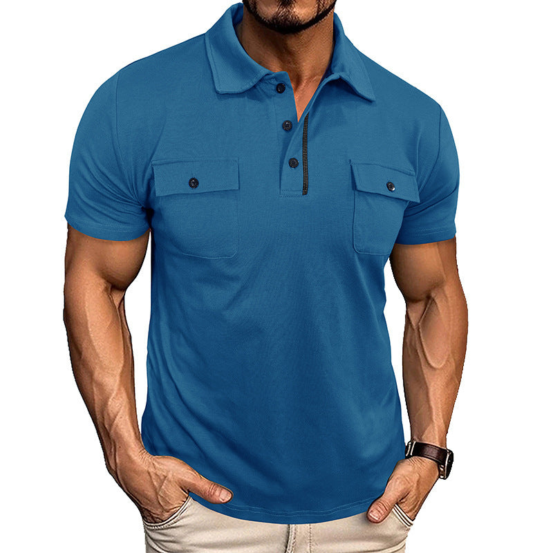 Men's Lapel Short Sleeve Outdoor Pocket Polo Shirt T-shirt