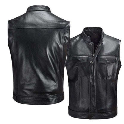 Buttoned Motorcycle Leather Vest